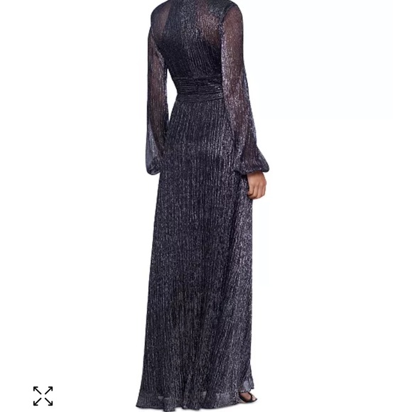 BETSY & ADAM Metallic-Threaded Front-Cutout Gown In Navy. - Picture 4 of 17